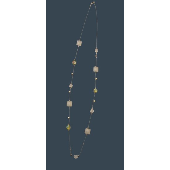 Vintage-Inspired 37" Silver-Tone Necklace Millefiori  Faux Gemstone Beads - Picture 4 of 6